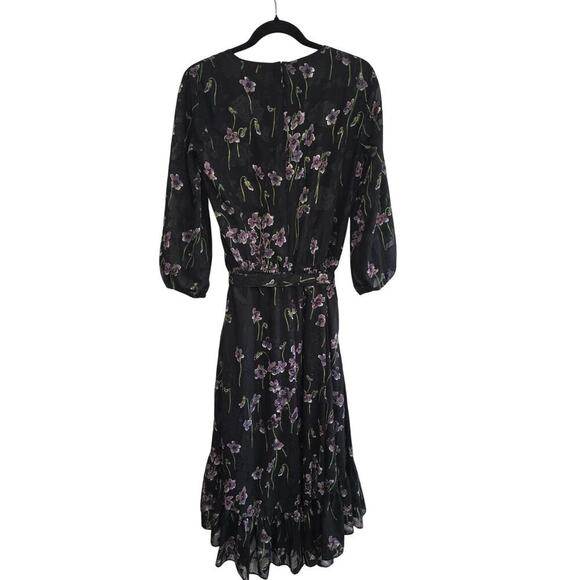 Ralph Lauren Embroidered Floral Chiffon Midi Dress Black Purple Size 4 Lined - Picture 5 of 14